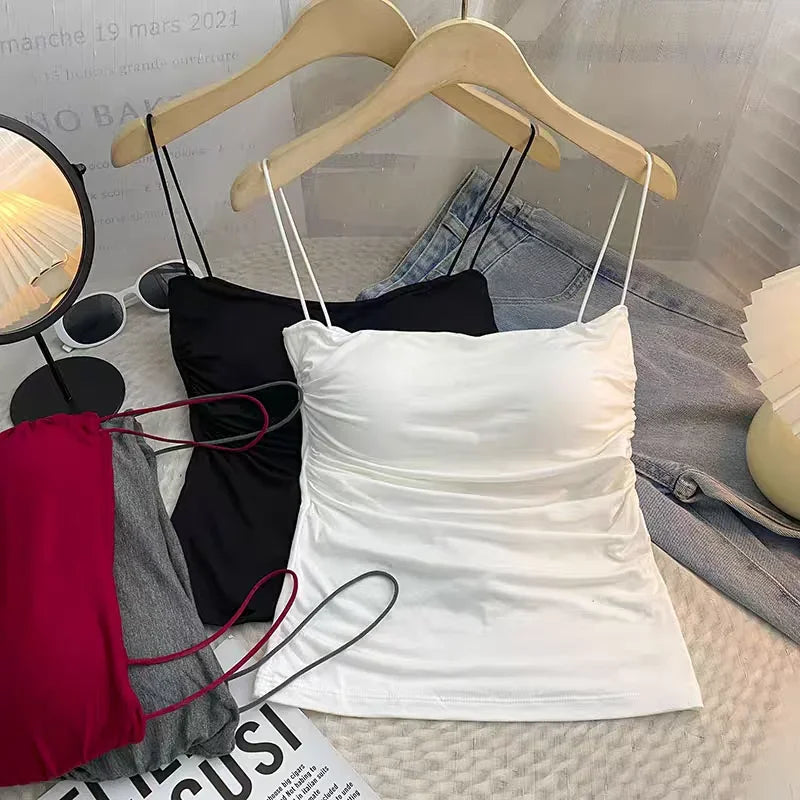 Sexy Sleeveless Tank Tops Women Casual Vest Crop Camisole Seamless Sports Underwear with Chest Pads Summer Female Bra Lingerie