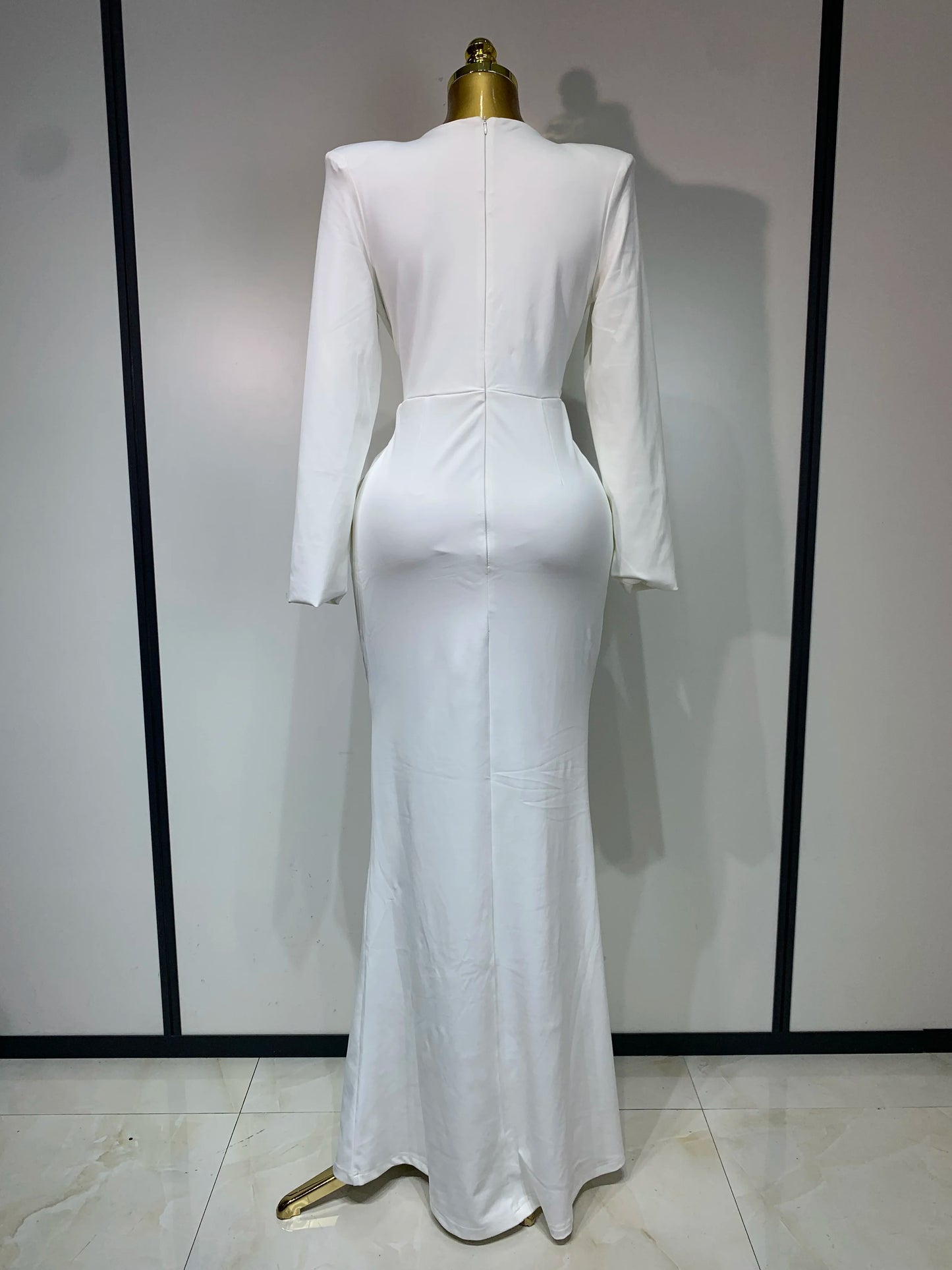 Long Sleeve Deep V-Neck Bodycon Long Dress
