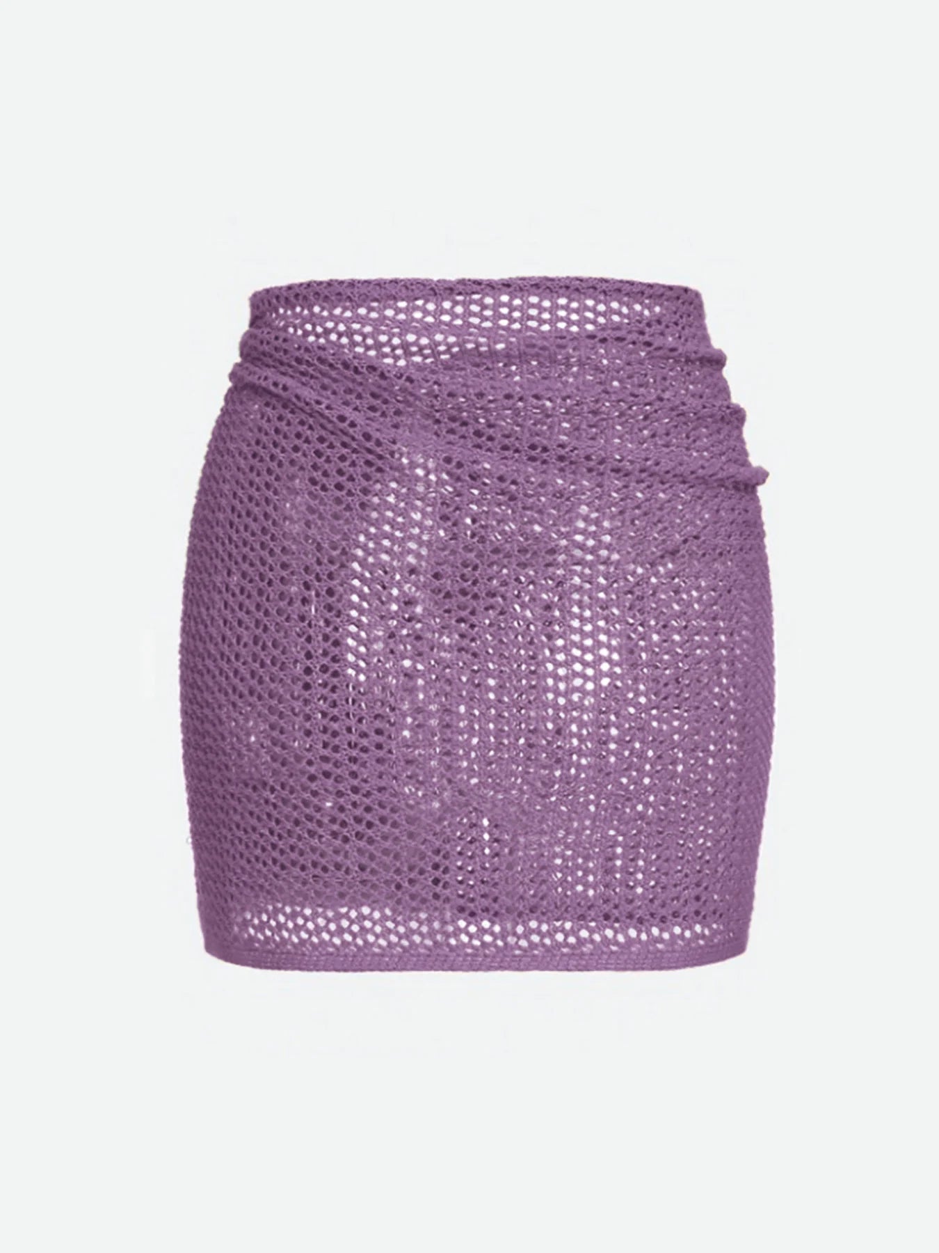 Women's Knitted Short Skirt with Hollow Straps and Slit, Sexy Beach Coverup Shirt for Summer