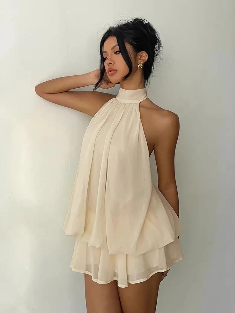 Halter Neck Backless Tie Mini Dress