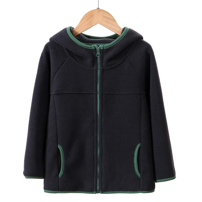 Children's Fleece Jacket Autumn Winter Casual Warm Teen Boys Girls Hooded Outerwear Anti-Static Windproof Cozy Kids Tops Clothes