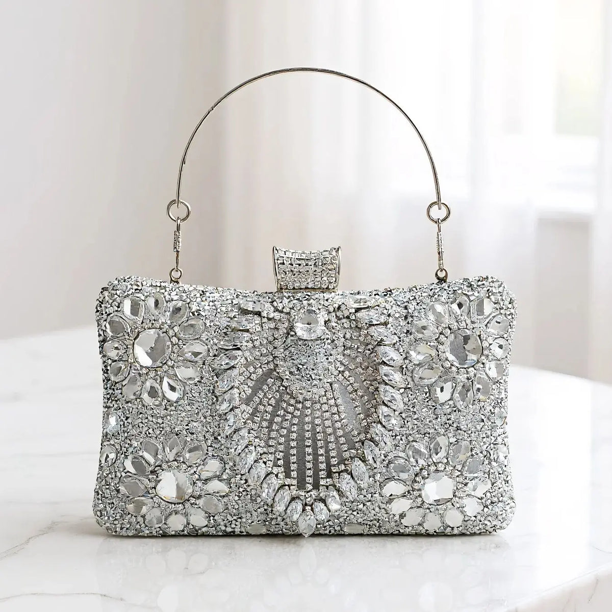 Acrylic Flower One Side Glitter Tassel  Clutch