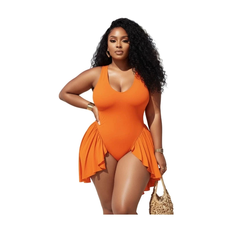 Plus Size V Neck Ruffle Swimsuit