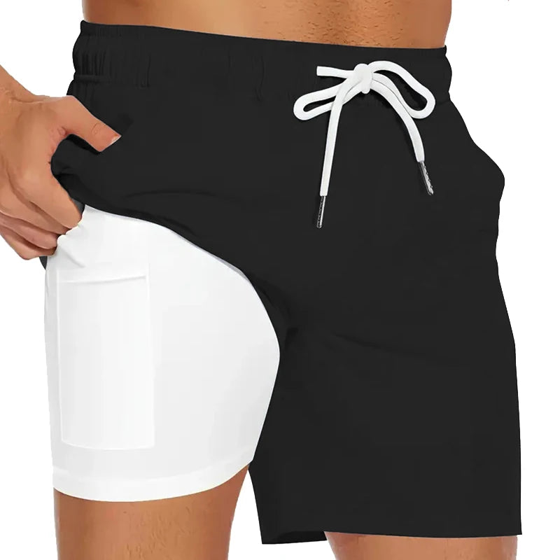 Mens Swim Trunks with Compression Liner Phone Pocket