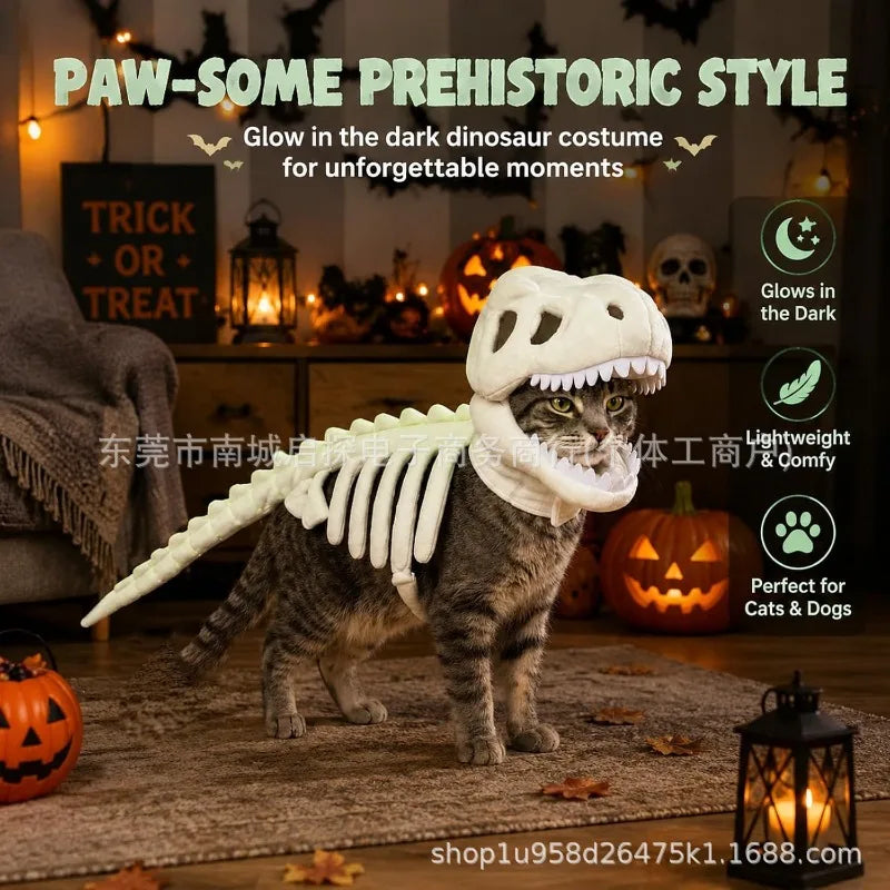 Halloween Dinosaur Skeleton Pet Hooded Costume