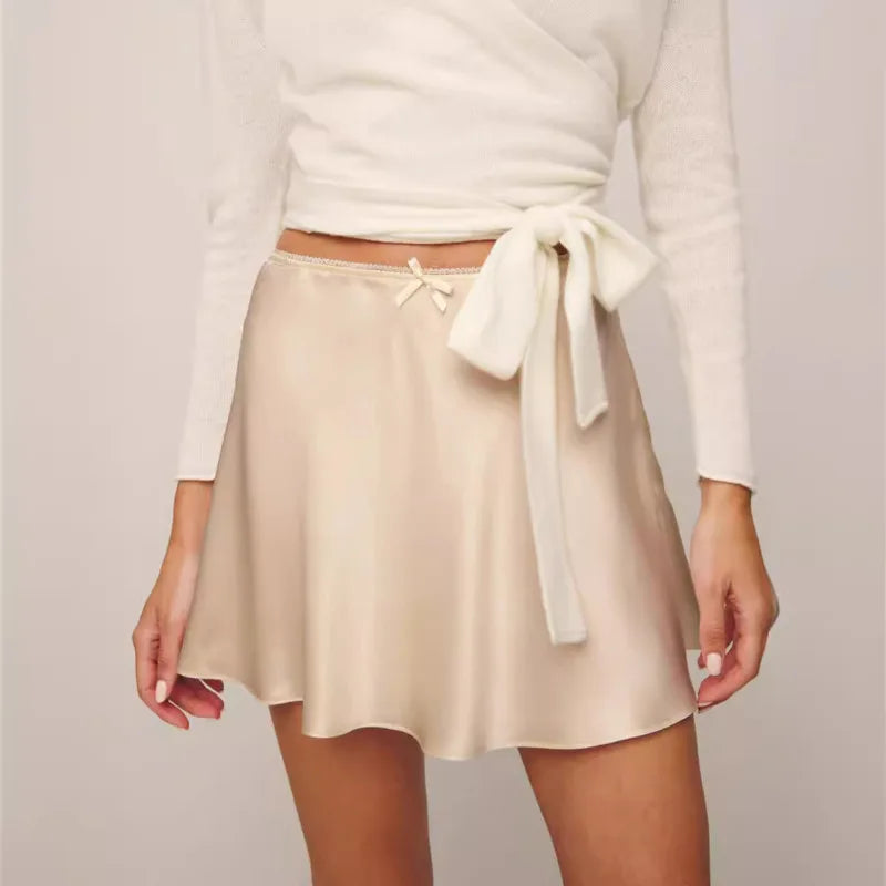 Satin Skirt  Solid Color Bow