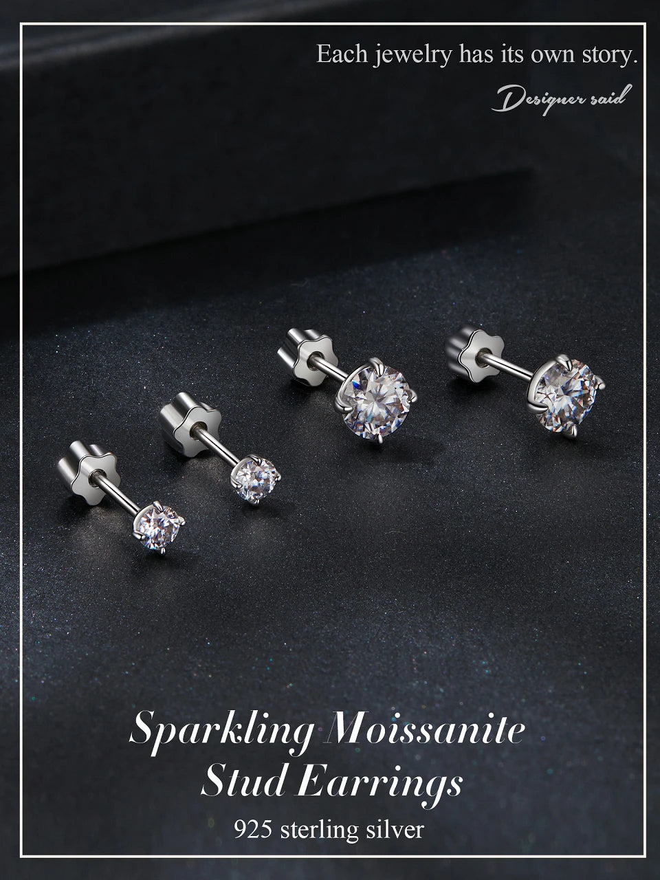 Classic Moissanite Earrings, 925 Silver Brilliant 4 Prongs Round Cut