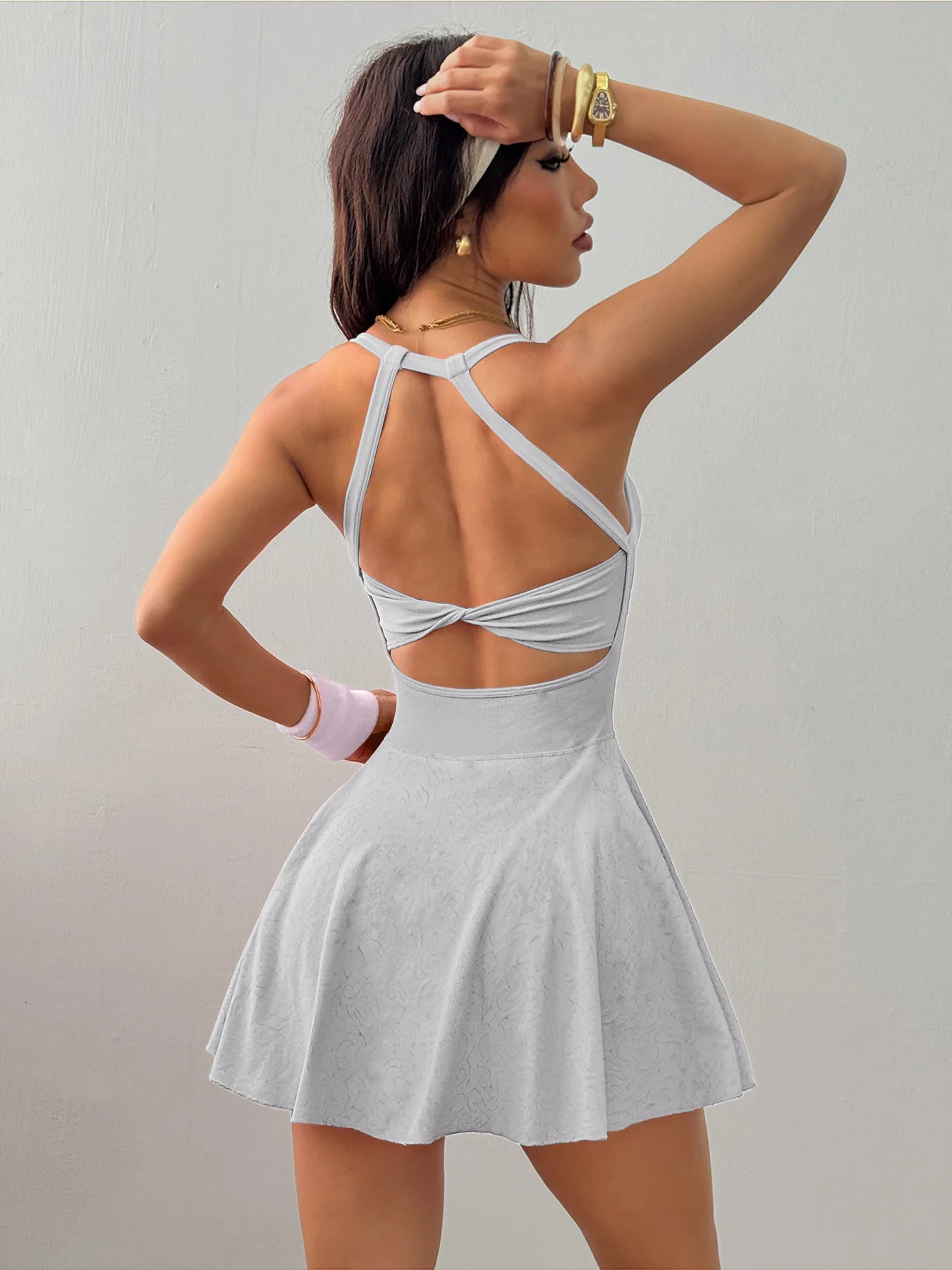 Women Naked Feel Yoga Tennis Dress With Pockets Quick Dry Breathable Anti-Exposure Running Fitness Sports Dress