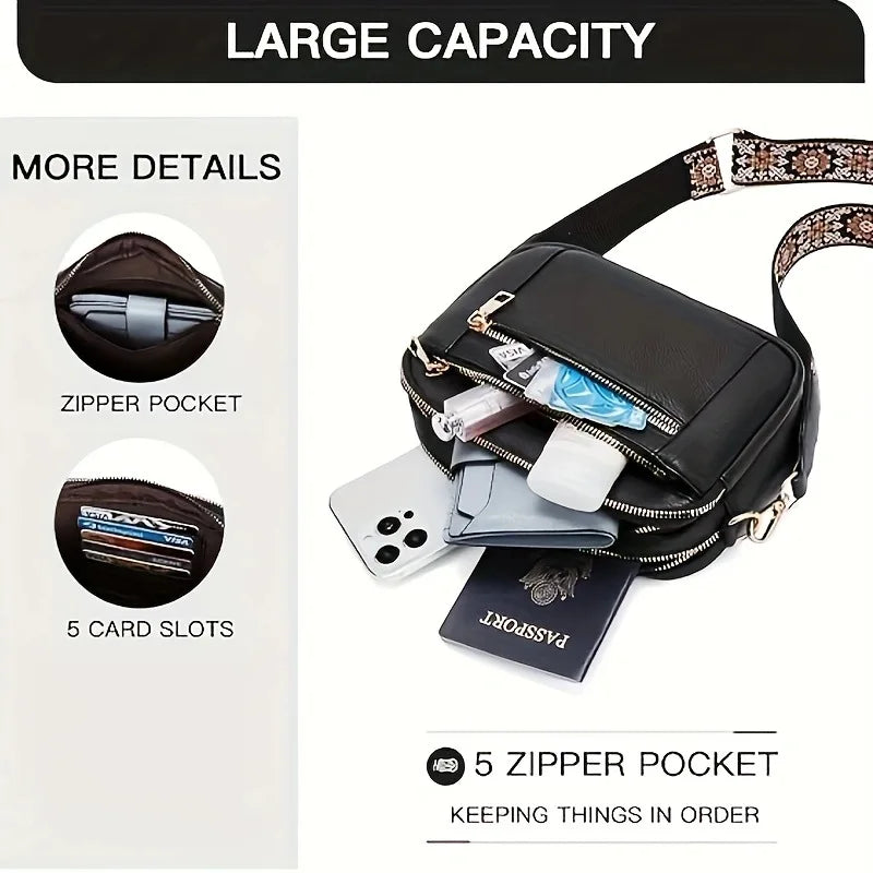 Retro fashion classic, women's multifunctional bag, zipper shoulder strap crossbody bag, small square bag, suitable for office w