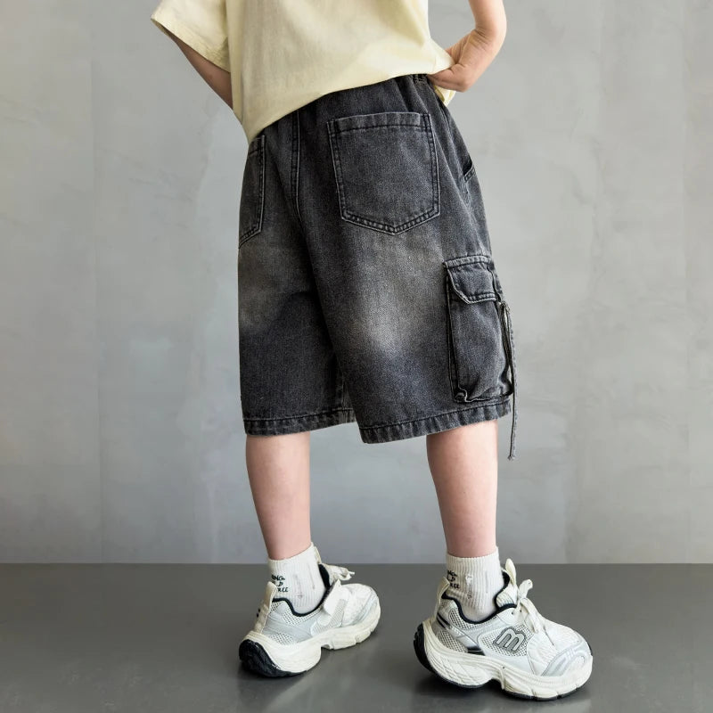 Black Denim Cargo Shorts