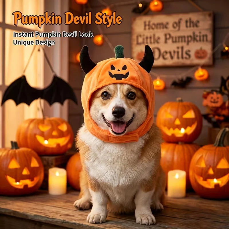 Halloween Pet Costume Hat – Fun Devil/Pumpkin Hat for Cats and Dogs;
