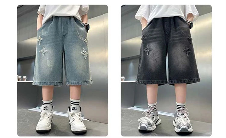 Boys Denim Shorts with Star Pattern