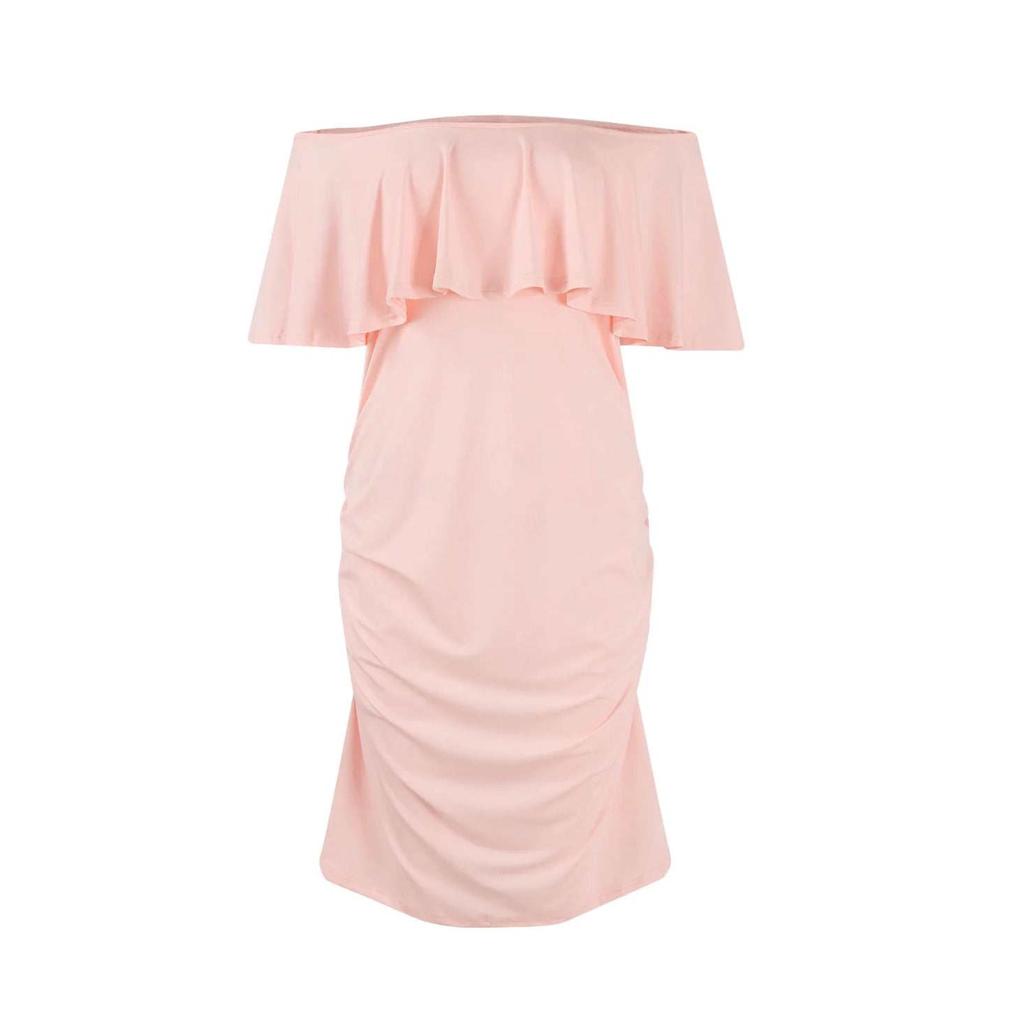 Pregnant Women Pregnancy Dress Fashion Short Sleeve Slash Neck Solid Ruffles Mama Dress Maternity Clothing Dresses
