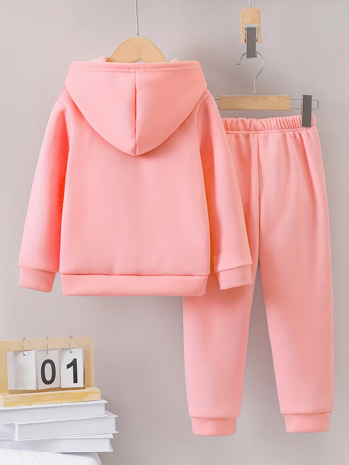 2sets  girls printed with fleece warm lined hoodie and tracksuit pants