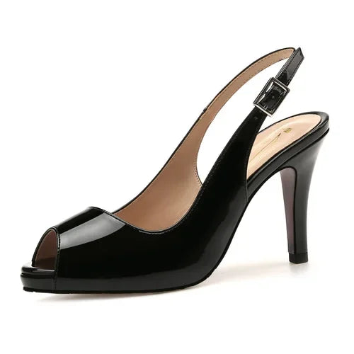 high-heeled women's nude color patent leather waterproof platform fish mouth