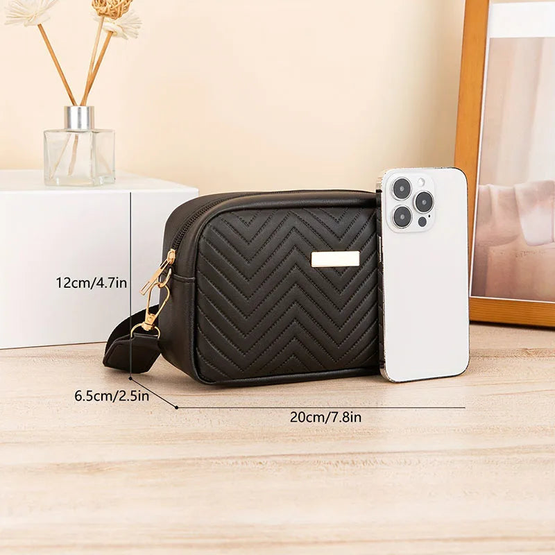 Minimalist Mini Fashionable Quilted Crossbody Bag Wallet, Trendy PU Shoulder Bag, WOMEN'S Casual Handbag and Mobile Phone Wallet