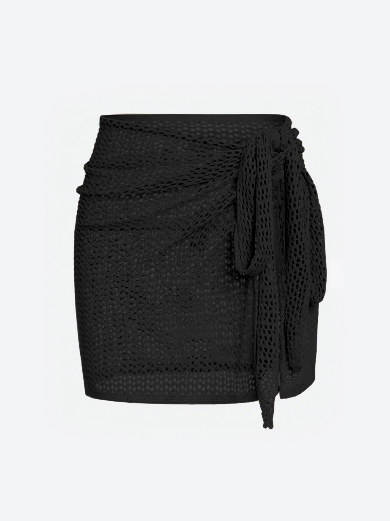 Women's Knitted Short Skirt with Hollow Straps and Slit, Sexy Beach Coverup Shirt for Summer