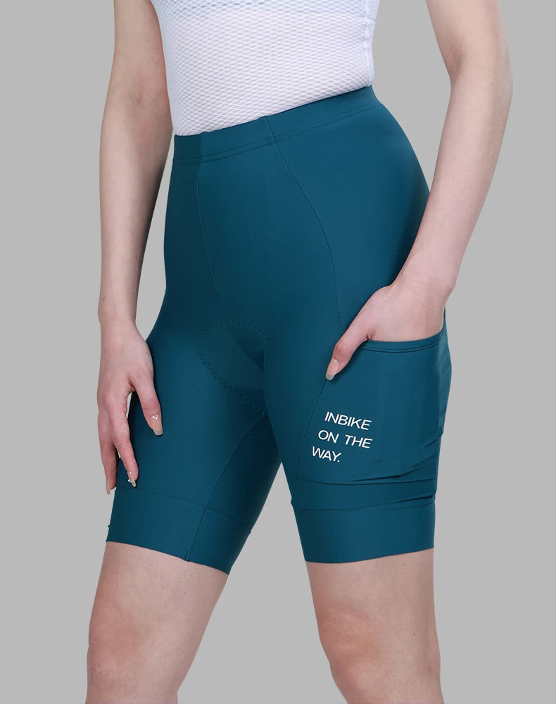 INBIKE Cycling Shorts Women's Summer New High-waist Pocket Bicycle Road MTB Outdoor Cycling Breathable Shock-absorbing Bib Short