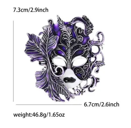 cross-border fashion creative heavy industry enamel drip oil carnival mask brooch alloy personality