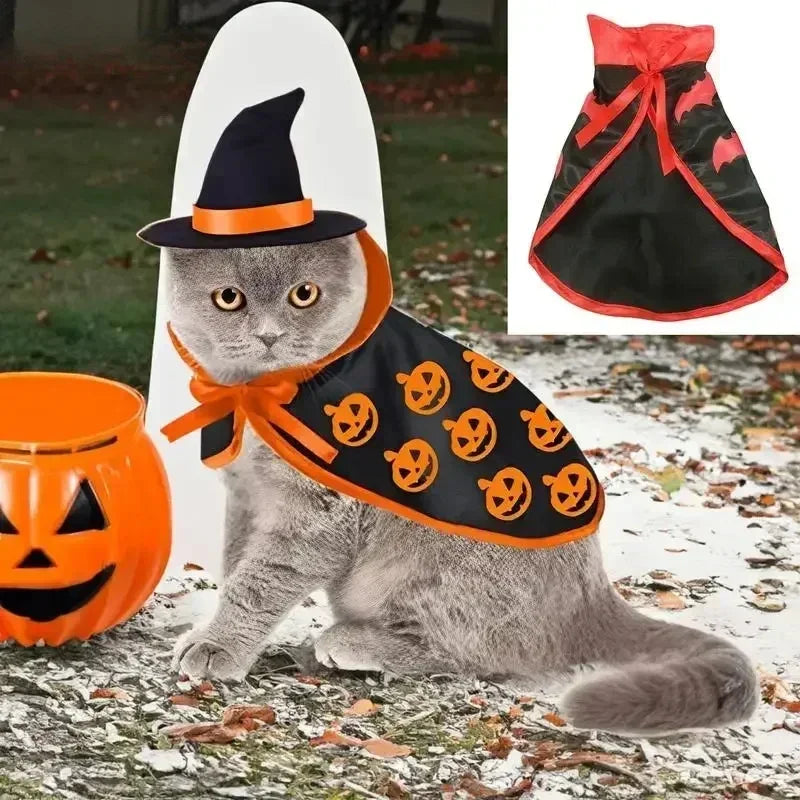 Halloween Pet Costume for Cats Breathable Cloak Shape Pumpkin Pattern Harness