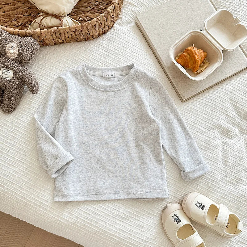 6 Colors Autumn Long Sleeve Tees Children's T-shirt Cotton Solid Color Base Coat Leisure Wear Boys Girls Tops Kids Clothes
