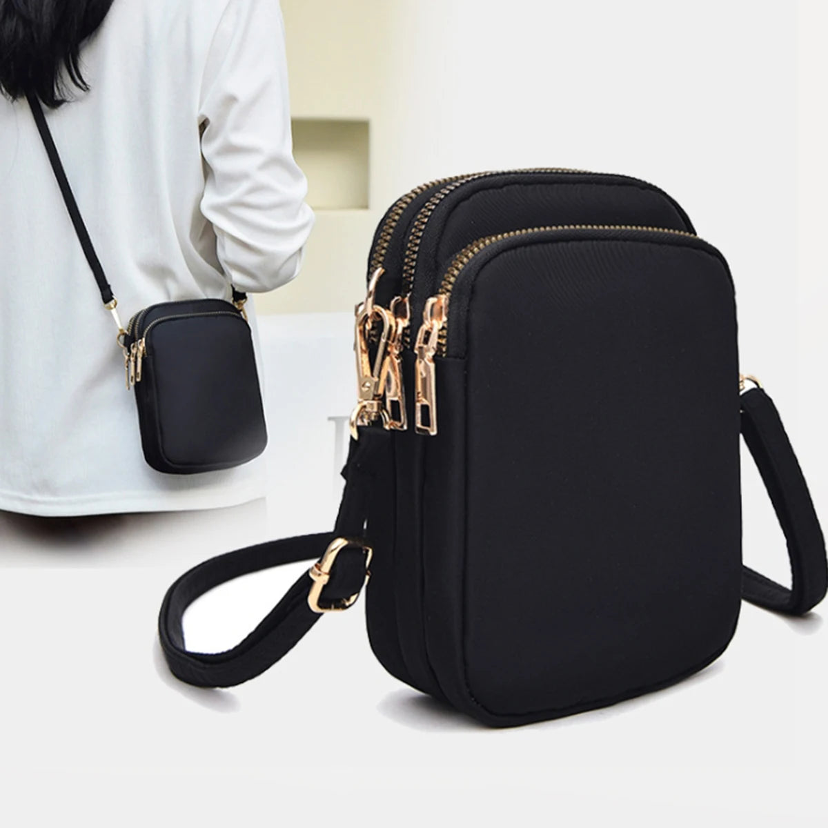 Light Luxury Mobile Phone Bag, Vertical Wallet, Lightweight, Large Capacity, 3-Layer Storage, Crossbody Single-Shoulder Bag