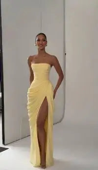 Solid Pleated Strapless Women's Dress Backless Off-shoulder