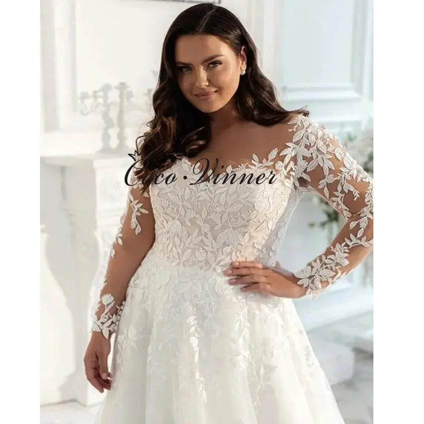 Long Sleeves Civil Wedding Dresse Countryside A line Lace Appliques Short Train Simple Boho Bride Dress W1135