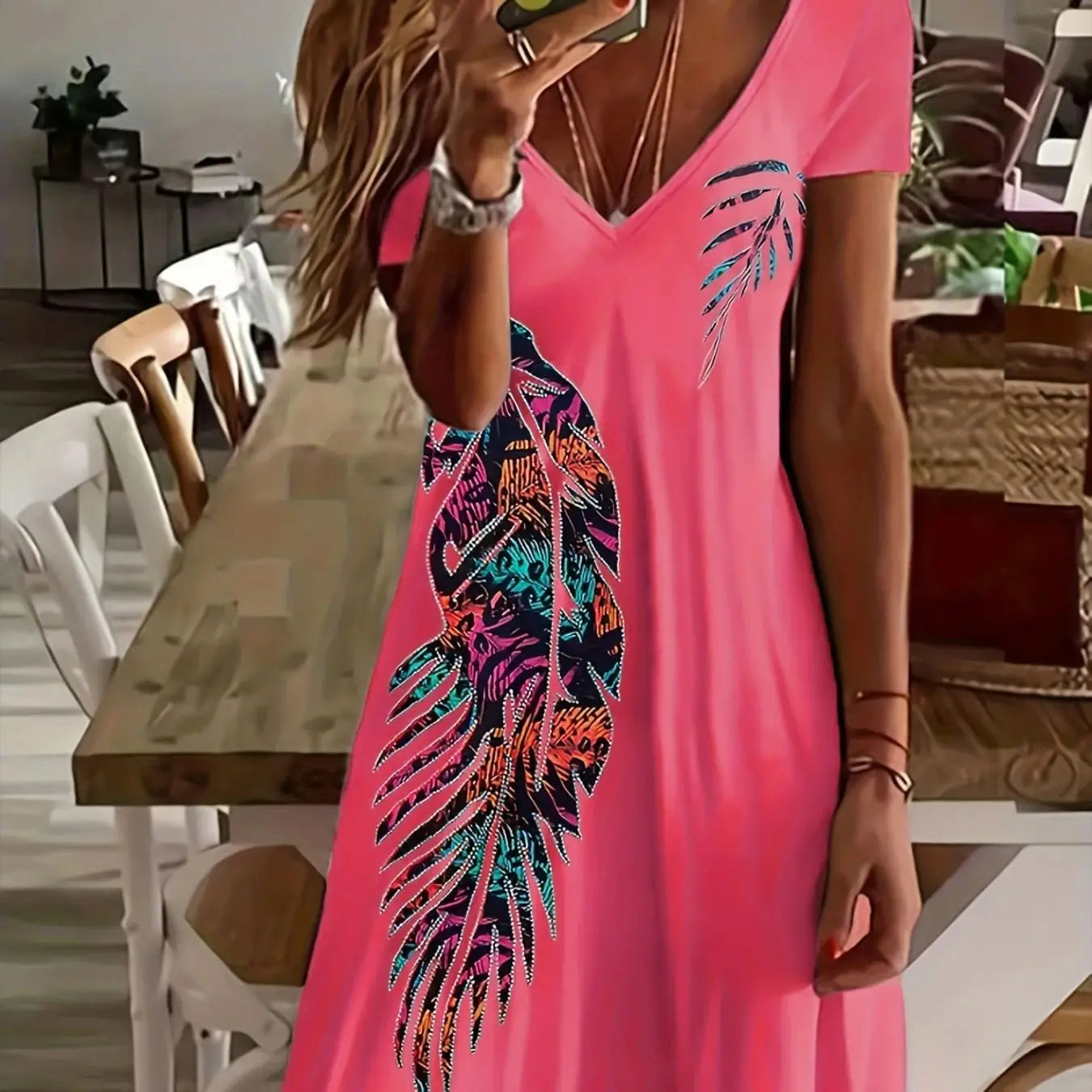 V-neck short-sleeved dress