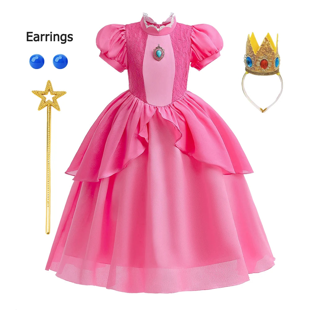 2026 Movie Girls Princess Dress Up Rosalina Peach Cosplay Outfit Children Girl Halloween Cosplay Costume Gown