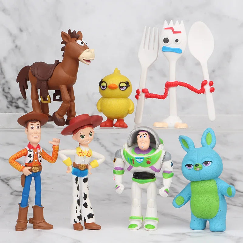 7Pcs/Set Toy Story 4 Action Figures Toy Woody Jessie Buzz Lightyear Forky Pig Bear Figura Model Doll Figurine  Birthday GiftK