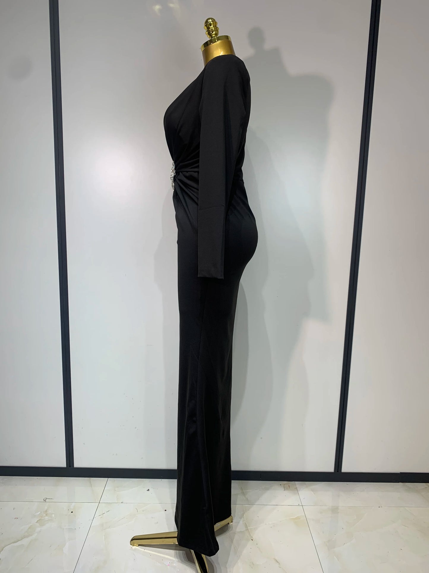 Long Sleeve Deep V-Neck Bodycon Long Dress