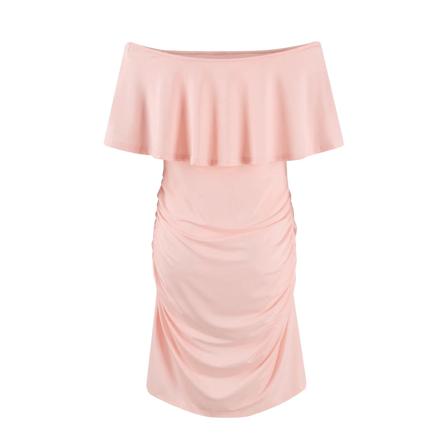 Pregnant Women Pregnancy Dress Fashion Short Sleeve Slash Neck Solid Ruffles Mama Dress Maternity Clothing Dresses