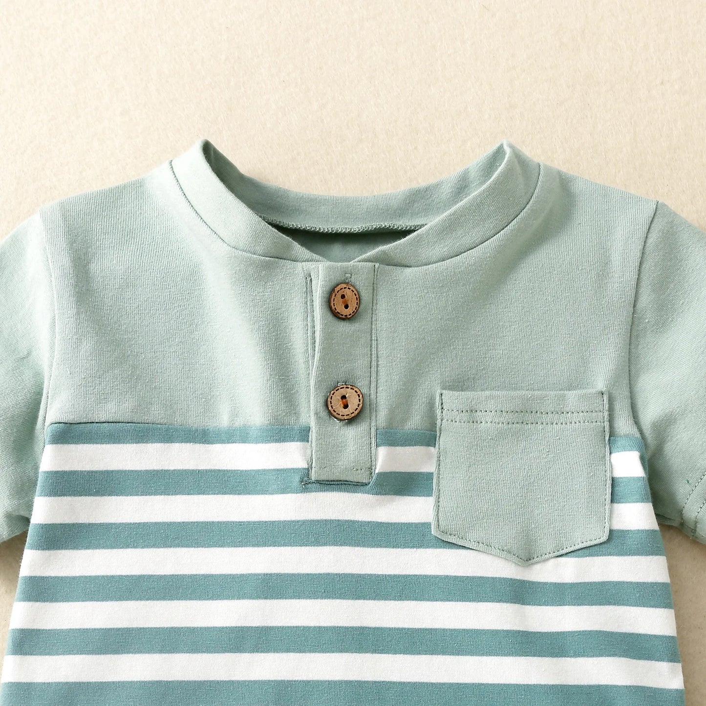 2PCS Spring and Summer Boy Short Sleeve Open Collar Spliced Shirt Decorative Drawstring Shorts Skin Friendly Cotton Shirt