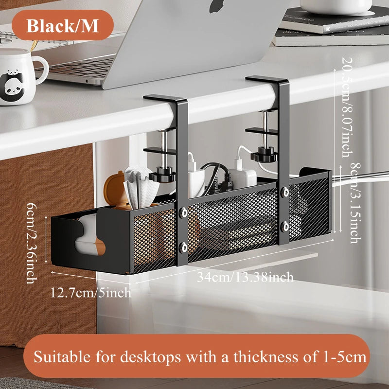 No Drilling  Under Desk Cable Management With Clamp Retractable Power Strip Cord Holder