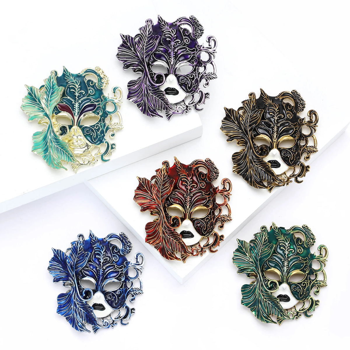 cross-border fashion creative heavy industry enamel drip oil carnival mask brooch alloy personality