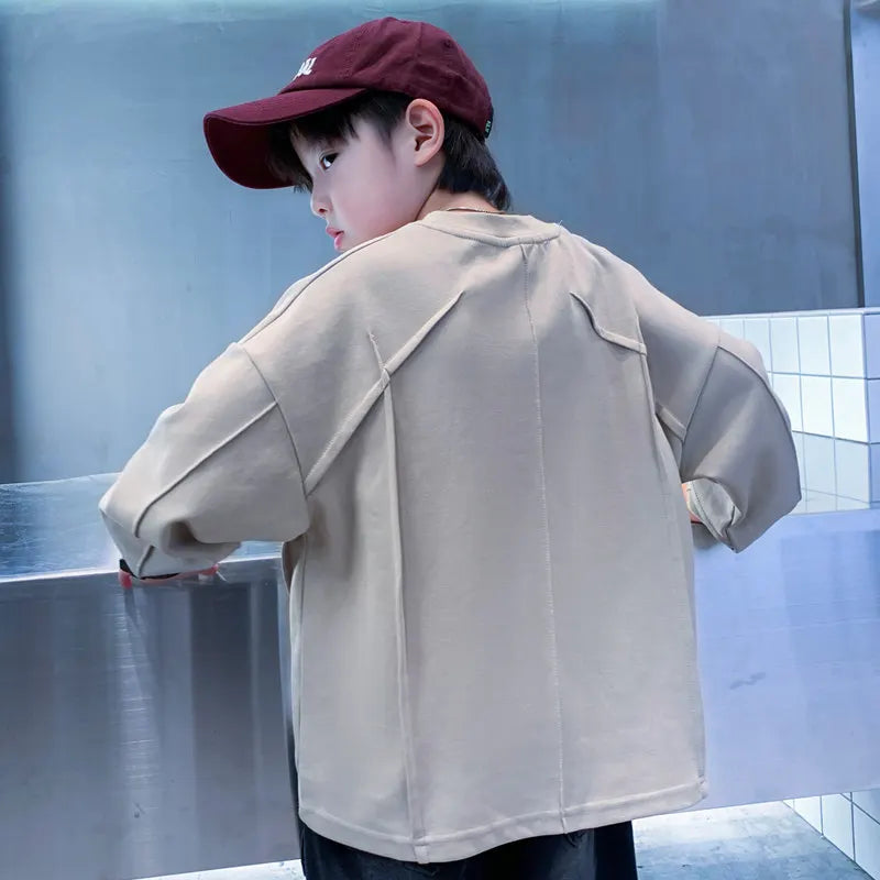 New Boys Sweatshirts 8 10 12 14Years Old Children Pullover Cotton Long Sleeve Korean Clothes Spring Fall Casual Sweatshirts Tops