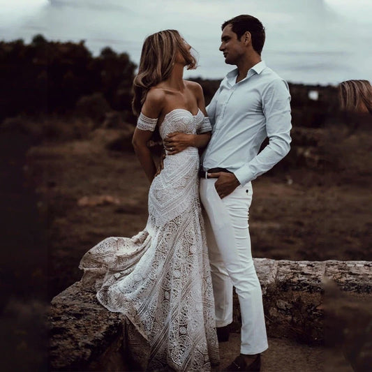 Lace Mermaid Wedding Dresses With Removeable
