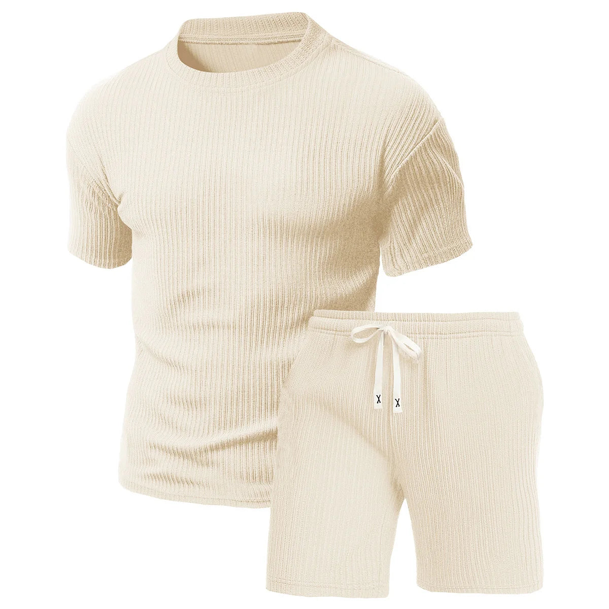 2-piece men's round neck short sleeved shorts set, textured fabric breathable and sweat wicking, suitable for outdoor hiking, travel, fitness and other sports in summer with casual sports T-shirt set