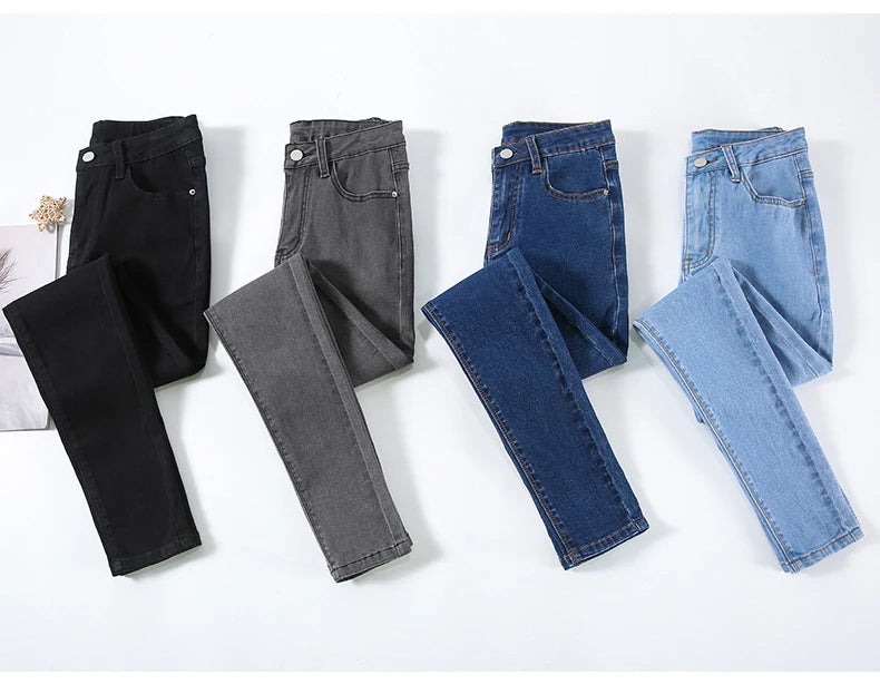 2024 New Sexy Skinny Jeans Women Hip Lift Stretch Pencil Denim Pants Casual Soft Slim Female Trousers Black Gray Blue
