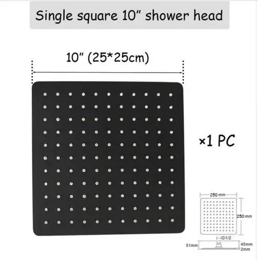 Stainless steel  Black Bathroom Ultrathin 2 mm Rain Shower Head 8/10/12 Inch Wall & Ceiling Square & Round Rainfall Shower head
