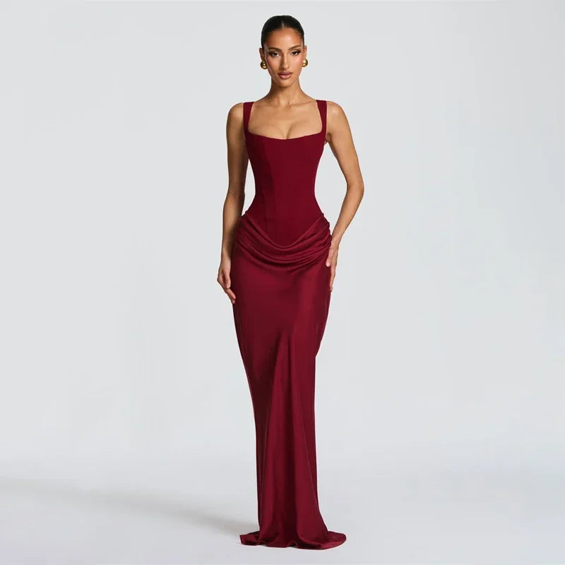Solid Pleated Strapless Women's Dress Backless Off-shoulder