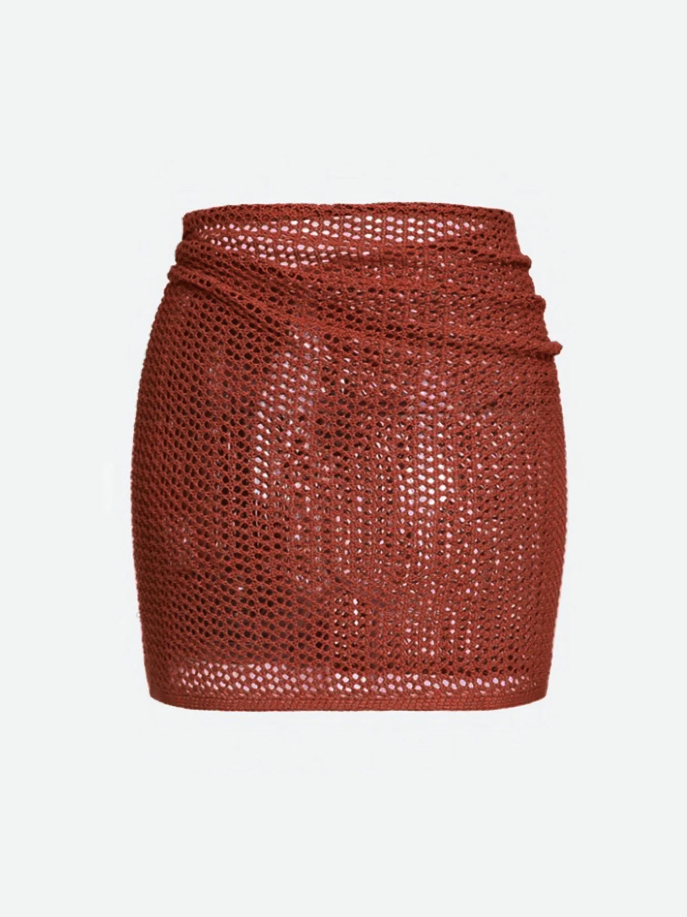 Women's Knitted Short Skirt with Hollow Straps and Slit, Sexy Beach Coverup Shirt for Summer