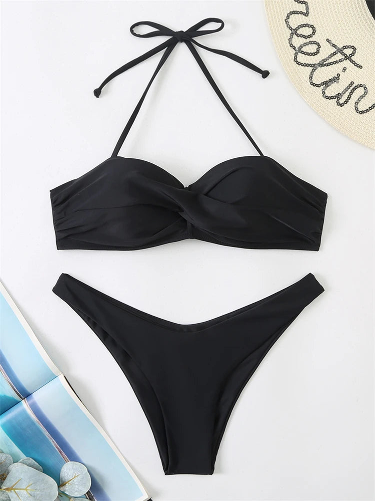 Bikini Swimsuit High Waist Thong Bathing Suit Two Pieces