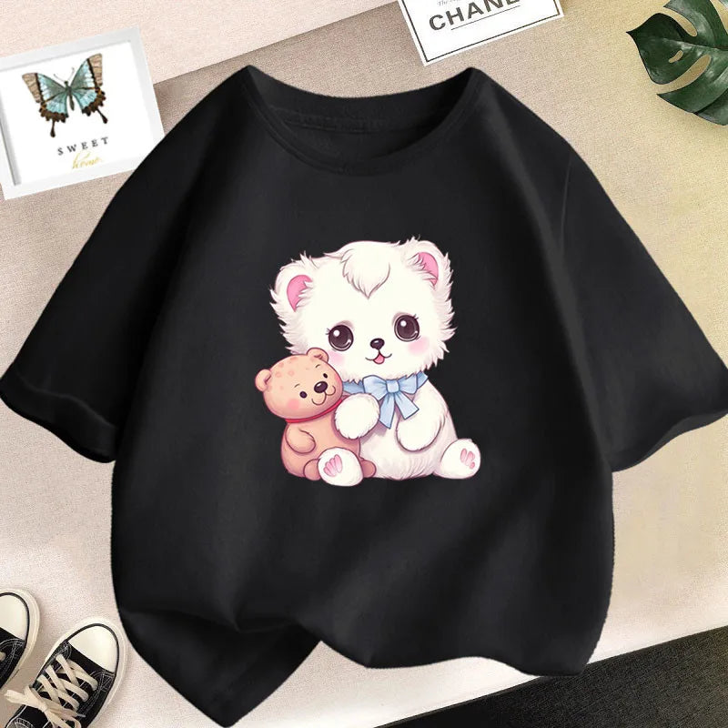 Cat Girls T Shirt Clothes Girls Animal Children T-Shirt Kids Summer Cat Lively Cute Funny Baby T Shirts Tops 2023