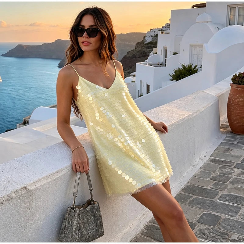 Sling Hollow Out Waist-Closed Mini Dress
