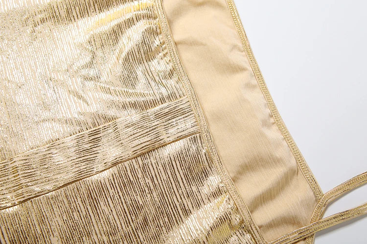 Shiny Gold Sling Dress  Low-Neck Backless Sleeveless