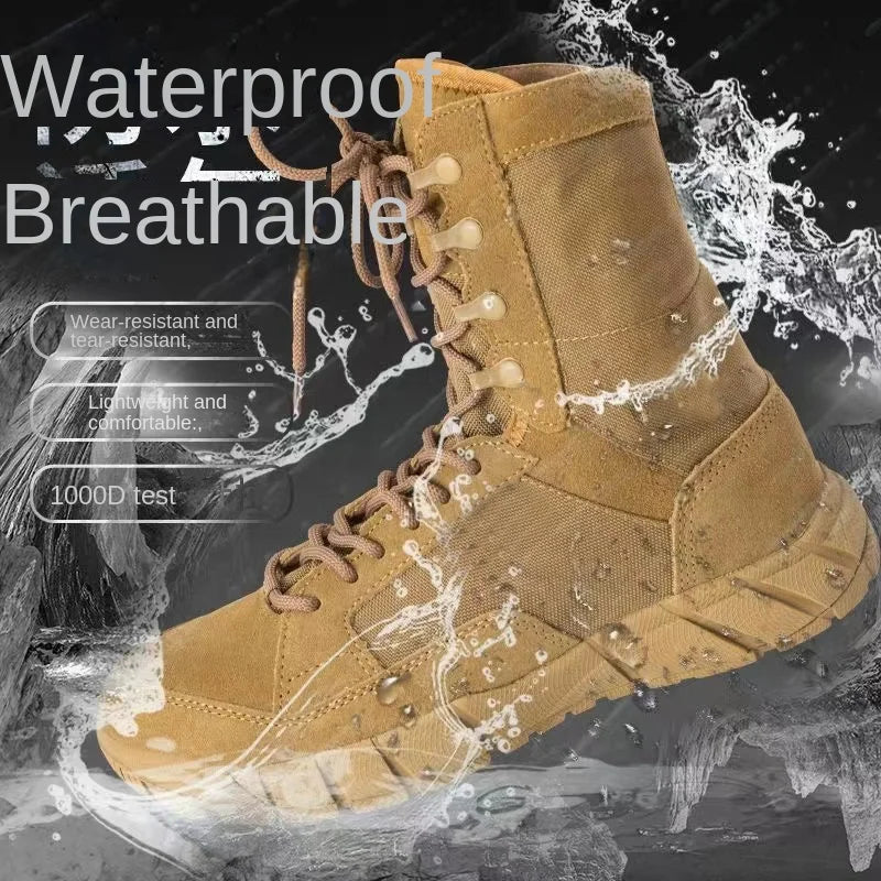 Man Lightweight Tactical Boots Combat Anti-Collision Training Lace Up Waterproof Outdoor Hiking Breathable Shoe