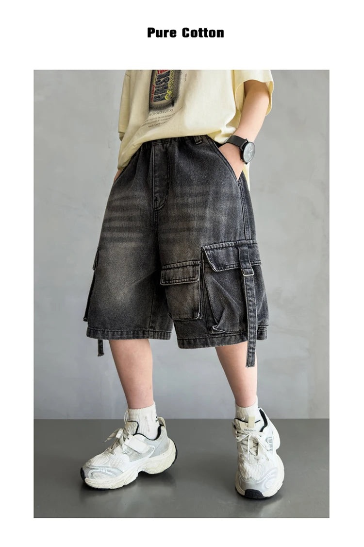 Black Denim Cargo Shorts