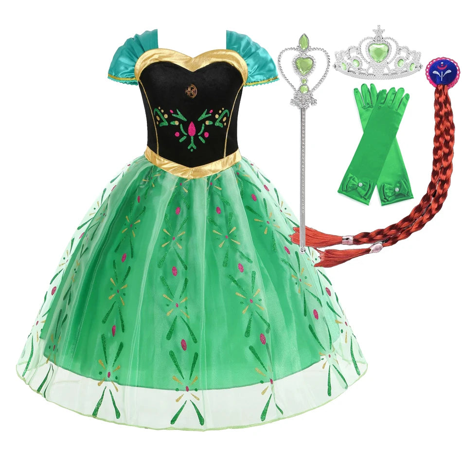 Elsa Anna Snow Queen Dress for Girls Princess Costume Birthday Halloween Christmas Carnival Outfit Kids Cosplay 2-8Y Vestido